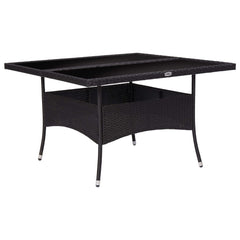 Dining Table Black Poly Rattan, Steel, Tempered Glass Medium