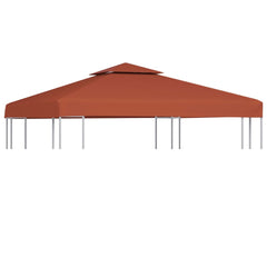 Terracotta 2-tier gazebo top cover, 9.8'x9.8', with sloped roof and metal legs.