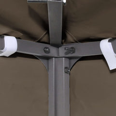 Taupe waterproof polyester gazebo top cover, 9.8x9.8 ft, with gray frame and white fasteners.