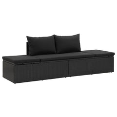 Sun Lounger Black Poly rattan, Powder-coated steel