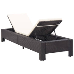 Sunbed Black rattan, cream white cushion