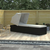 Sun Lounger Black and Cream PE Rattan Standard Foldable