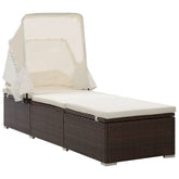 Sun Lounger Brown rattan and cream white cushion