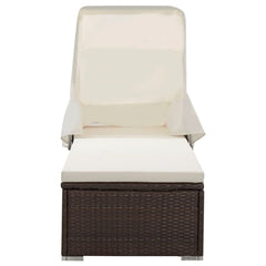 Sun Lounger Brown rattan and cream white cushion