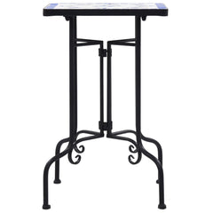 Side Table Blue and White Iron and Ceramic Small Durable