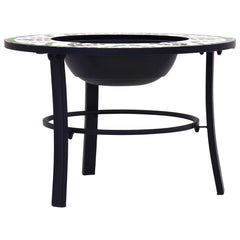 26.8-inch green mosaic ceramic fire pit on steel stand with black bowl.