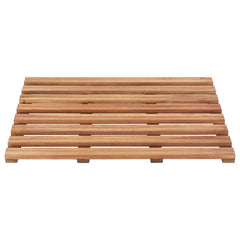 Two solid acacia wood bath mats with a slatted design are shown on a white background.
