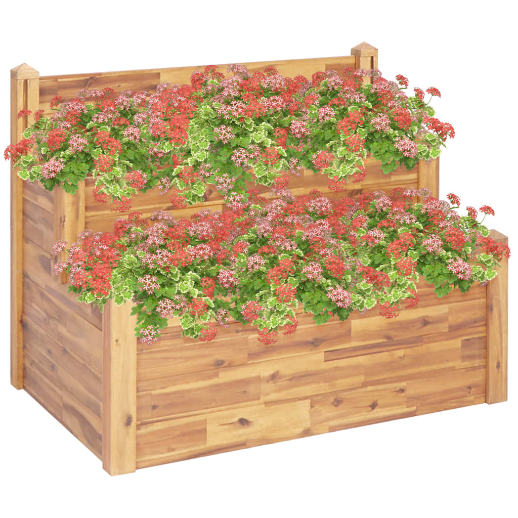 Bostome 2-tier garden planter in solid acacia wood, measuring 43.3" wide, with a rustic finish.