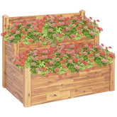 Bostome 2-tier garden planter in solid acacia wood, measuring 43.3" wide, with a rustic finish.