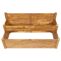 2-tier acacia wood garden planter with natural oil finish, featuring ample planting space.