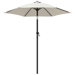 A 78.7-inch sand white garden parasol with tiltable aluminum pole and crank mechanism.