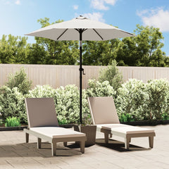 White tiltable garden parasol with 78.7-inch sand canopy on aluminum pole, set on patio with lounge chairs.