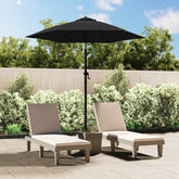 Black garden parasol with aluminum frame and tiltable canopy, 78.7 inches diameter.