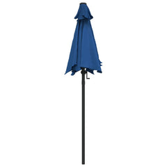 Blue tiltable garden parasol with 78.7-inch diameter and aluminum pole.