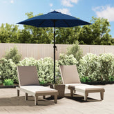 Blue tiltable garden parasol with 78.7-inch diameter canopy and aluminum pole on a patio.