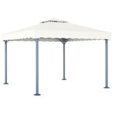 Cream aluminum gazebo with a fabric roof, providing shade for outdoor gatherings.