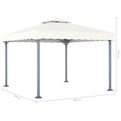Cream aluminum gazebo with a fabric roof, providing shade for outdoor gatherings.