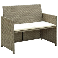 Sofa Set Beige Rattan, Cream White Cushions