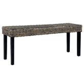 Bench Black, Natural Rattan Natural Kubu Rattan, Solid Mango Wood