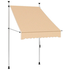 Bostome manual retractable awning with orange and white stripes, 39.4 inches wide.