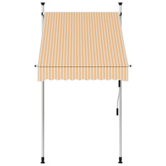 Bostome manual retractable awning with orange and white stripes, 39.4 inches wide.