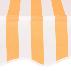 Bostome manual retractable awning with orange and white stripes, 39.4 inches wide.