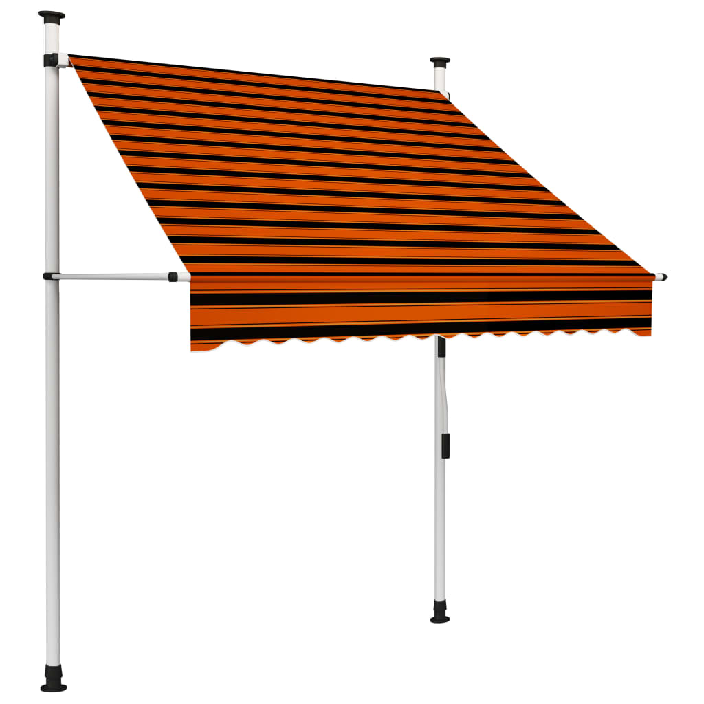 Bostome manual retractable awning in orange and brown, 59.1 inches wide with a sturdy frame.