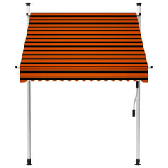 Bostome manual retractable awning in orange and brown, 59.1 inches wide, with sturdy steel frame.