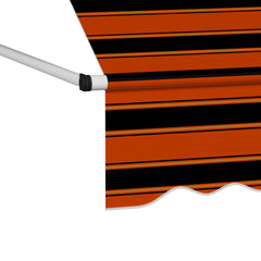 Orange brown manual retractable awning, 78.7 inches wide, with crank arm and striped canopy.
