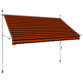 Bostome manual retractable awning in orange and brown, 98.4" wide with a sturdy steel frame.