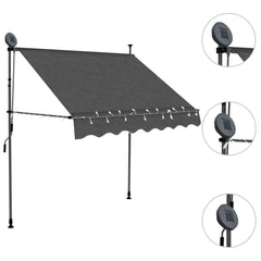 Anthracite manual retractable awning with LED lights and adjustable steel frame, 78.7 inches wide