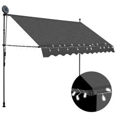 Anthracite manual retractable awning with solar LED lights, 98.4 inches wide.