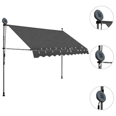 Anthracite manual retractable awning with LED lights and adjustable steel frame, 98.4 inches wide