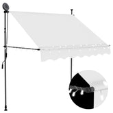 Cream manual retractable awning with LED lights and adjustable steel frame for outdoor use