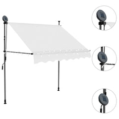 Cream-colored 39.4-inch manual retractable awning with solar LED lights and sturdy steel frame.