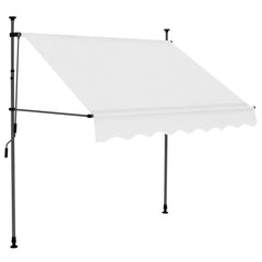 Cream manual retractable awning with LED lights, 59.1 inches wide, mounted on a steel frame.