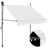 Cream manual retractable awning with LED lights and adjustable steel frame, 78.7 inches wide.