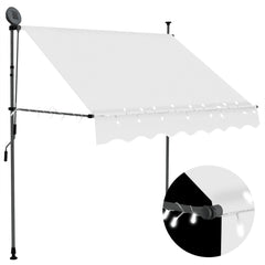 Cream manual retractable awning with LED lights and adjustable steel frame, 78.7 inches wide.