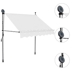 Cream manual retractable awning with solar LED lights, 78.7 inches wide, on steel frame.