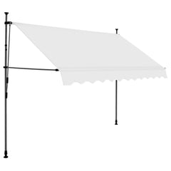 Cream manual retractable awning with LED lights, 118.1in wide, on steel frame.