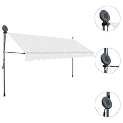 Cream manual retractable awning with LED lights, 137.8 inches wide, mounted on a steel frame.