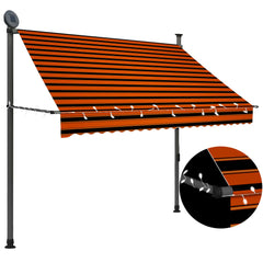 Bostome manual retractable awning in orange and brown with integrated LED lights, 78.7 inches wide.