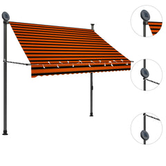Orange and brown manual retractable awning with LED lights, measuring 78.7 inches wide.