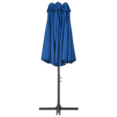 Blue garden parasol with aluminum pole and rectangular canopy, 181.1x106.3 cm.