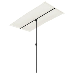 Sand white cantilever garden parasol with black aluminum pole, 70.9x43.3 inches.