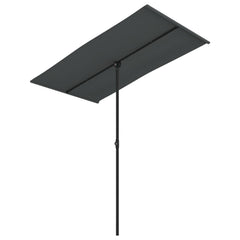 Anthracite rectangular garden parasol with aluminum pole, measuring 70.9 by 43.3 inches.