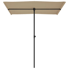 Taupe garden parasol with aluminum pole and 180-degree adjustable rectangular canopy.