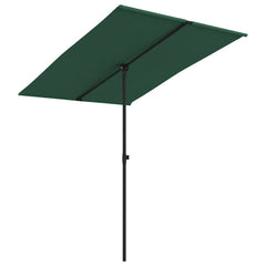 Green rectangular garden parasol with aluminum pole, 6.6'x4.9' canopy.