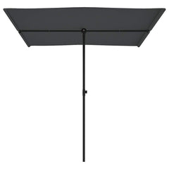 Anthracite garden parasol with flat canopy and adjustable aluminum pole, 6.6 by 4.9 feet.