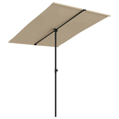 Taupe garden parasol with aluminum pole, rectangular 6.6 by 4.9 feet, adjustable height.